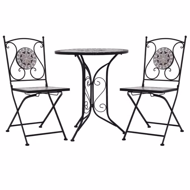 Berkfield Home 3 Piece Mosaic Bistro Set in Grey Ceramic and Powder Coated Steel
