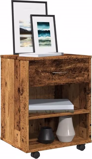 Berkfield Home Rolling Cabinet in Old Wood Brown, W/D/H: 46 x 36 x 59 cm