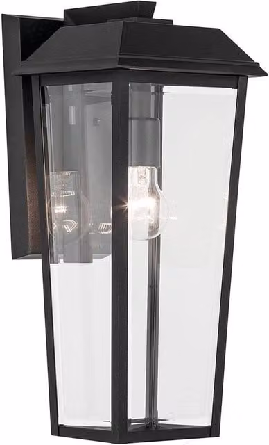 Netlighting Mathus Medium Black Wall Lantern with Transparent Glass and Metal Construction, IP44 Rated for Garden Use – 1