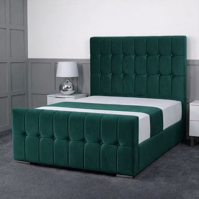 Living Comfort Bedz Belmont Single Upholstered Velvet Gas Lift Storage Bed in Green