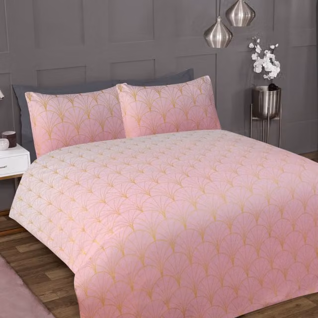 Smart Living Ombre Metallic Deco Duvet Cover and Pillowcase Set in Pink, Gold and Grey, W/D/H: 200 x 200 cm – 1