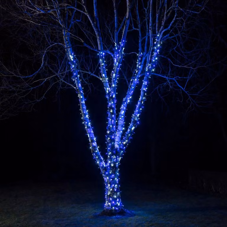 Pro Connect Blue and White LED Connectable String Lights with Black Cable