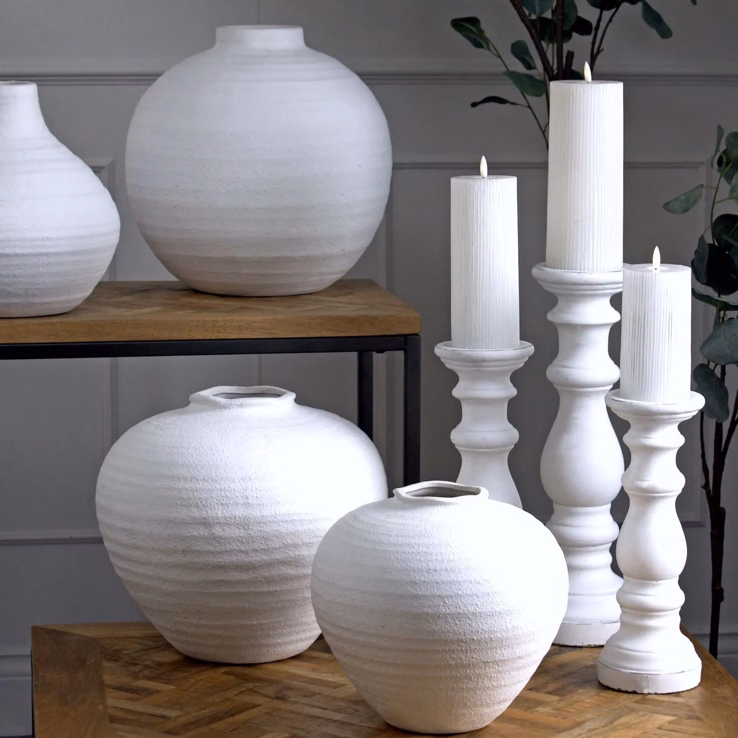 Love Lace Matt White Ceramic Pillar Column Candle Holder H 31 cm x W 12 cm x D 12 cm – 2
