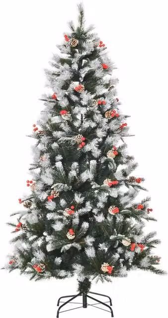 HOMCOM 6ft Artificial Snow Dipped Pencil Christmas Tree in Green – 1