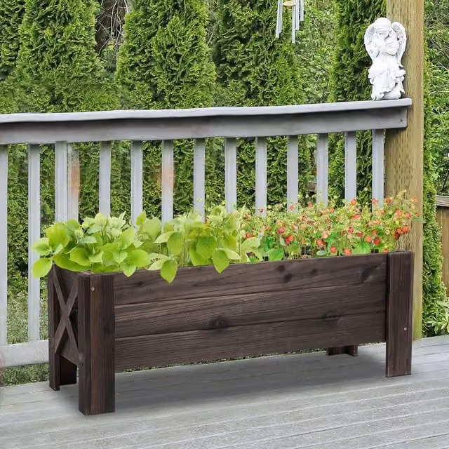 Outsunny Carbonized Wooden Garden Raised Bed Planter in Brown, W/D/H: 36.5 x 36.5 x 36 cm