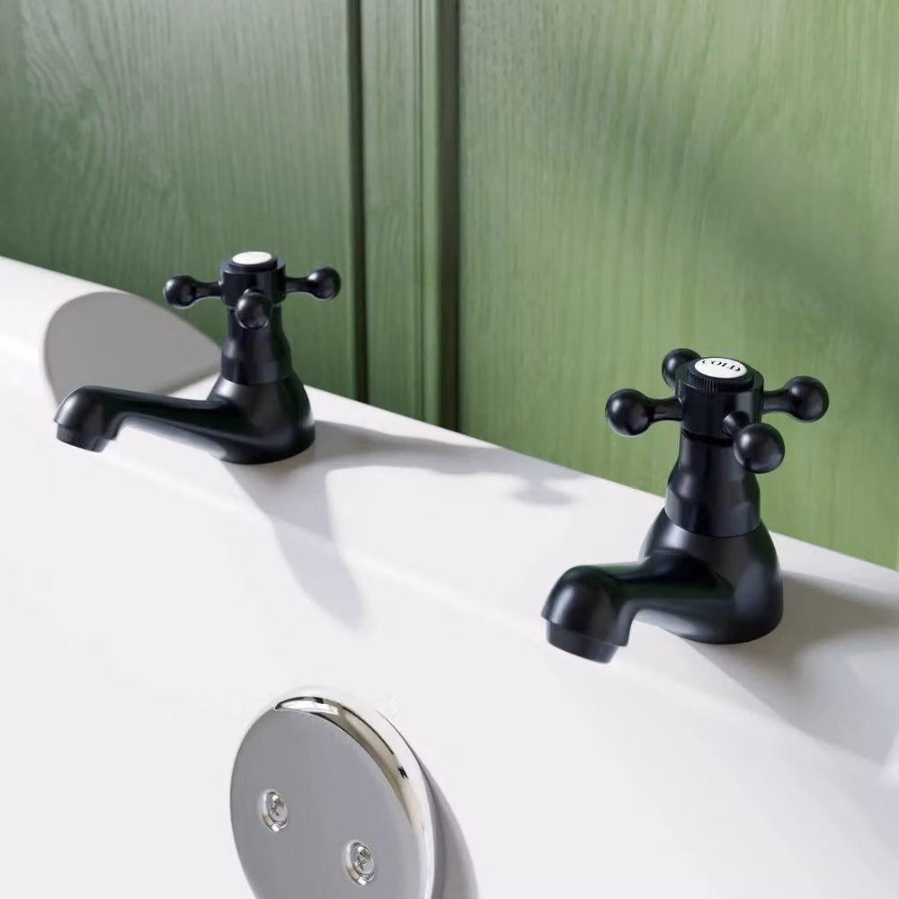 NESTLUNE Round Single Bath Pillar Tap Set in Matt Black – 2
