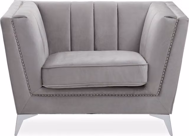 Orsina Lounge Chair by Interiors by Premier in Grey Silver Velvet with Armrests