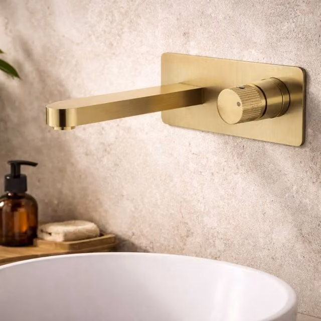 Bathroom Kingdom Koko Single Lever Wall Mounted Basin Mixer Tap in Brushed Brass Gold