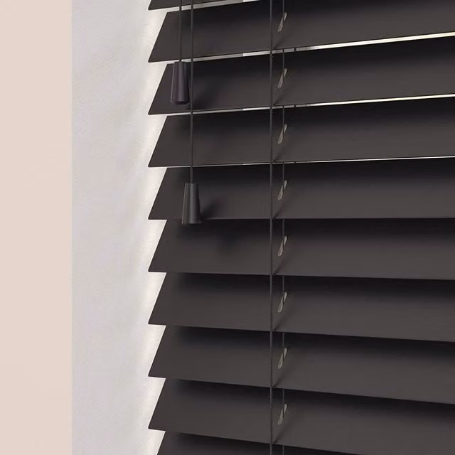NewEdgeBlinds Wooden Venetian Blinds with Cords, Ink Black, Width: 60 cm
