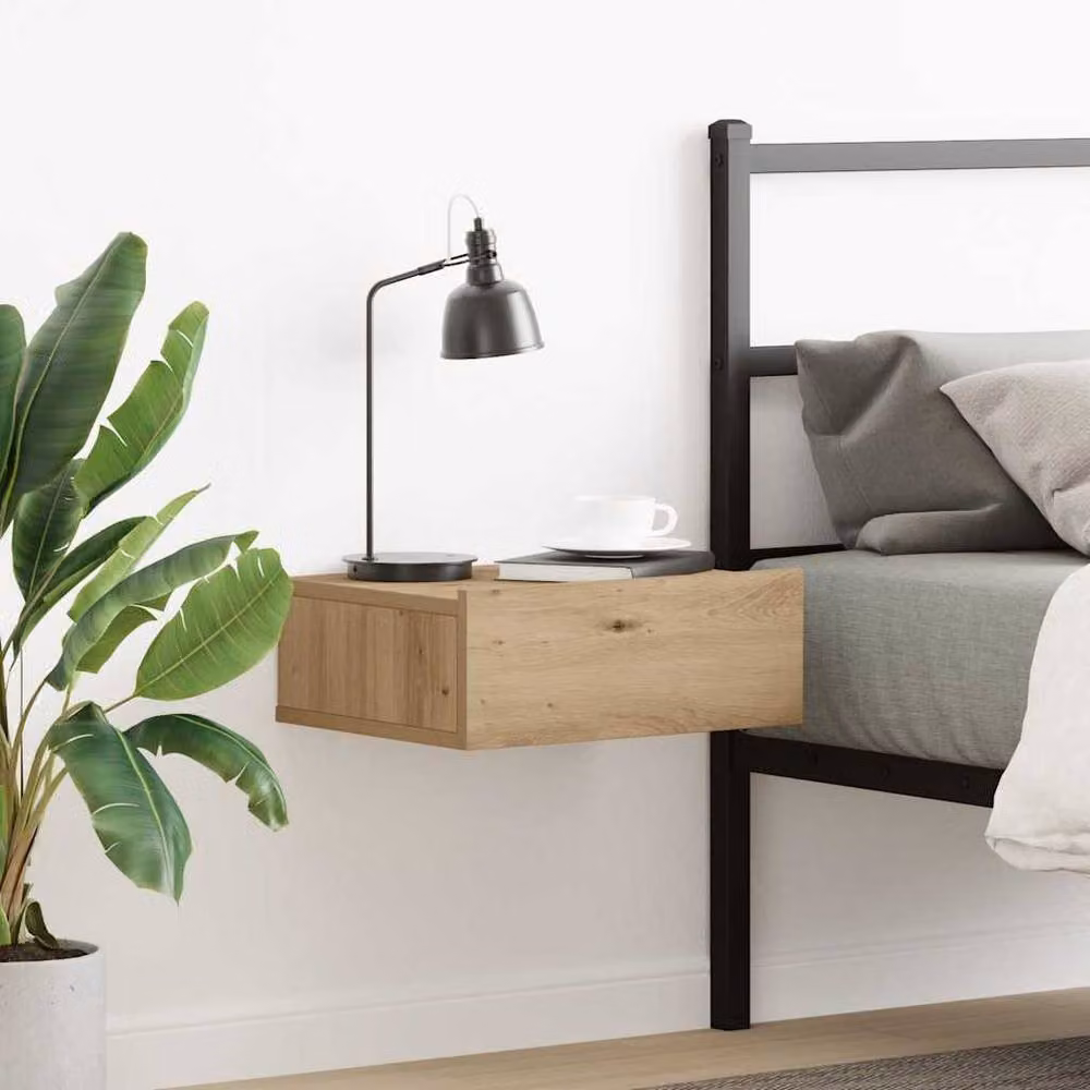 Berkfield Home Artisan Oak Floating Nightstand in Brown, W: 40 cm, D: 32 cm, H: 15 cm – 3