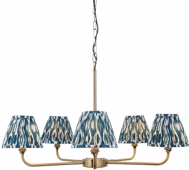 Netlighting Lille Blue Fabric Ikat Cone Pendant Light with Brass Plate, Diameter: 16 cm – 1