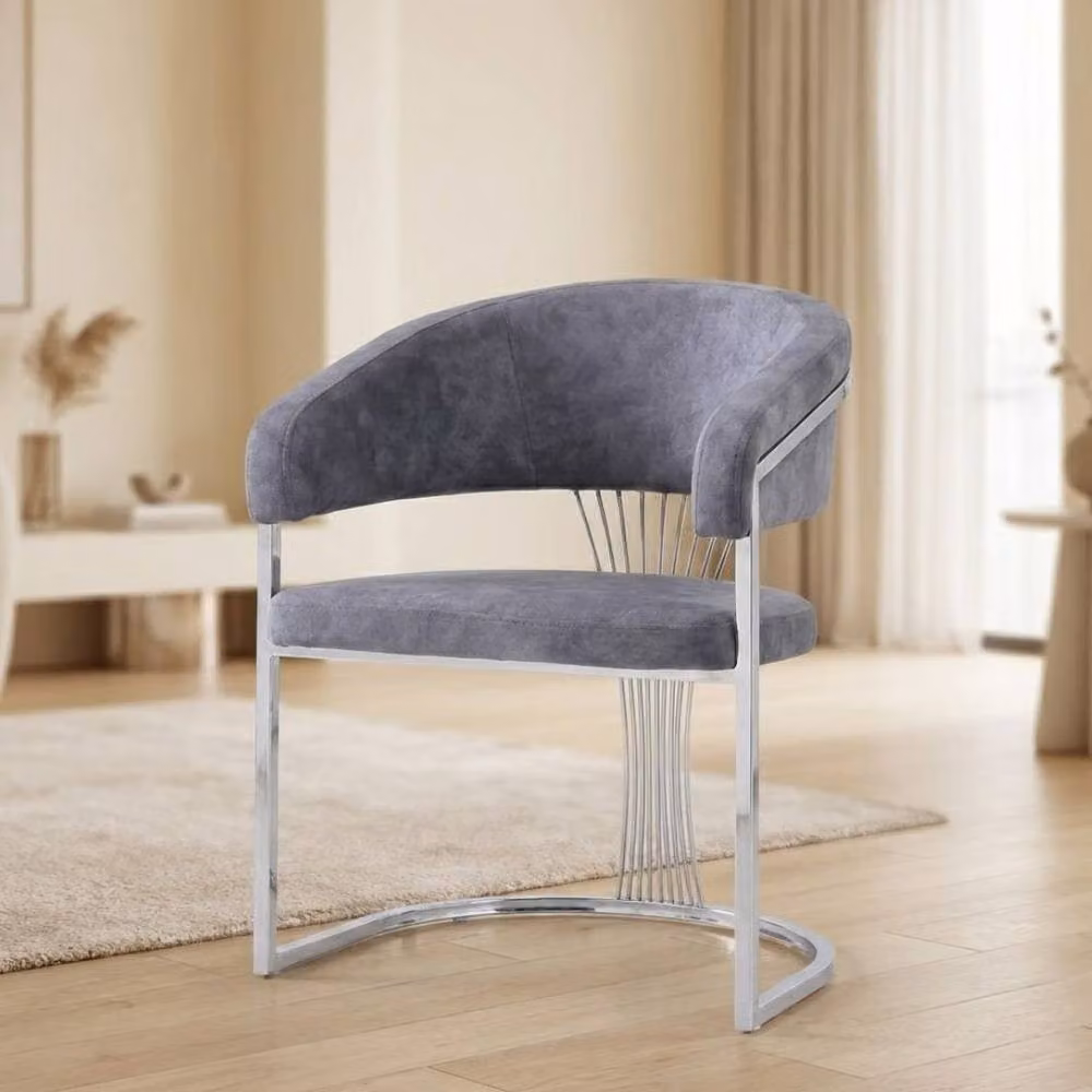 HOME LUXE INTERIOR Grey Porado Leatheraire Dining Chair with Silver Metal Frame – 2