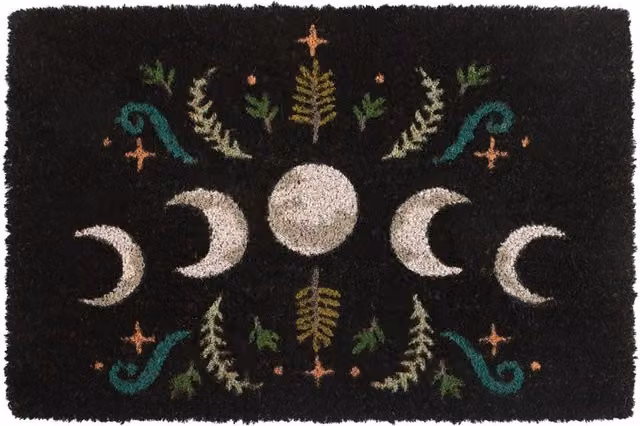 Something Different Dark Forest Moon Phases Door Mat in Black and Multicolour