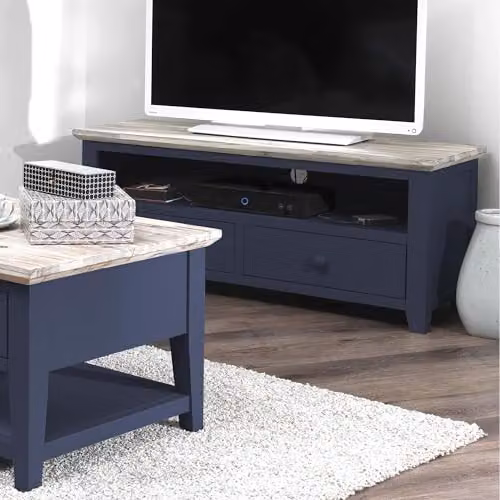 Statement Furniture Florence TV Unit Stand in Navy Blue with 2 Drawers and Shelf, W/D/H: 120 x 45 x 50 cm – 3