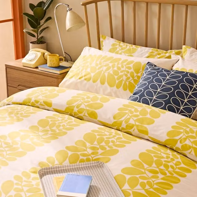 Orla Kiely Sycamore Stripe Cotton Housewife Pillowcases, Set of 2, Anthracite, Yellow and Cream