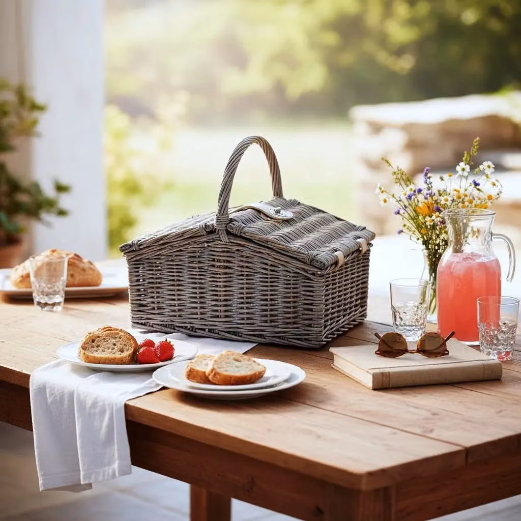 Red Hamper PR041/HOME Grey Wicker Provence Medium Empty Picnic Basket – 2