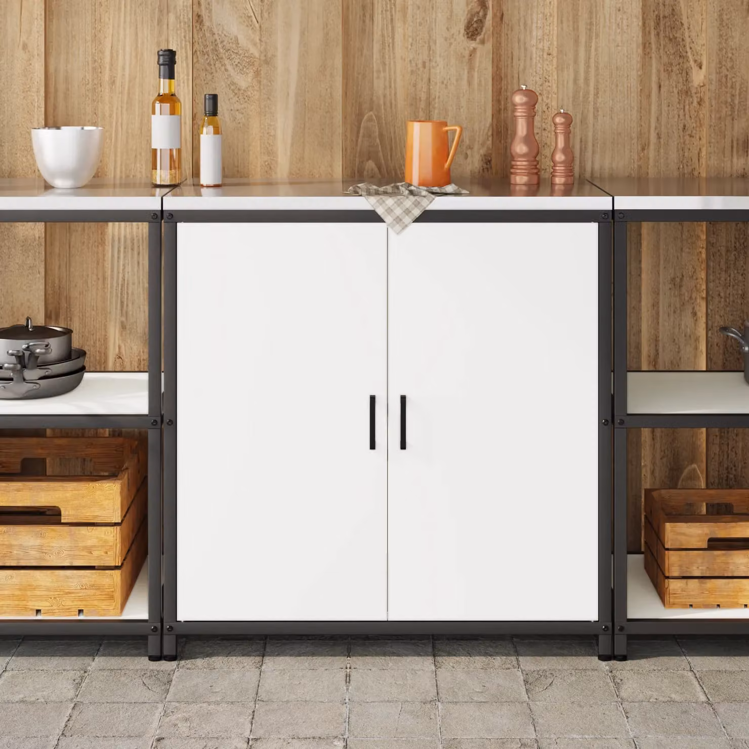 Berkfield Home Modern White Steel Kitchen Storage Cabinet with Internal Shelves and Hinged Doors – 2