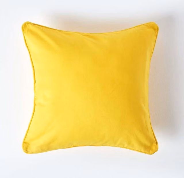 Homescapes Plain Yellow Cotton Square Cushion Cover, W/D/H: 30 x 30 x 30 cm