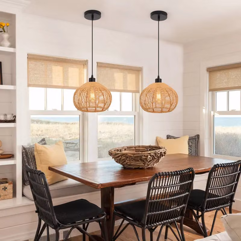 Garwarm Single Globe Rattan Pendant Light in Bronze with Adjustable Height and Dimmable Functionality – 3