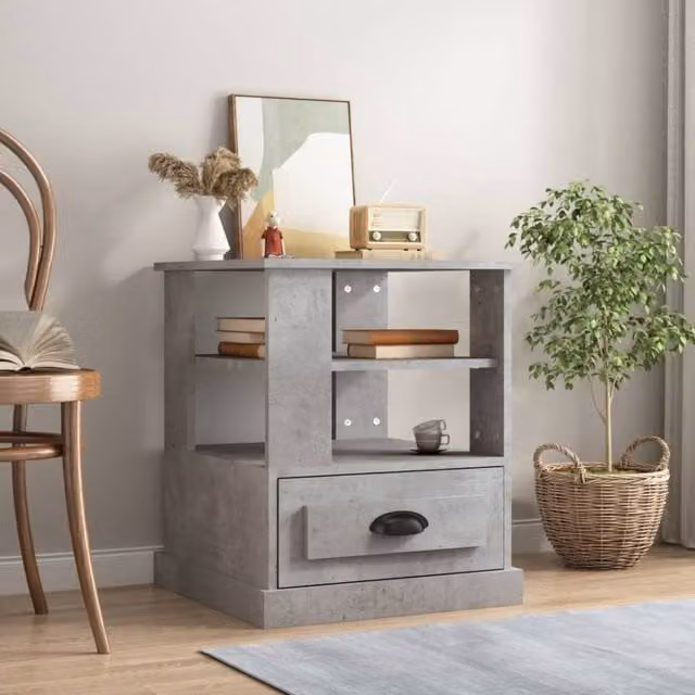Berkfield Home Side Table in Grey MDF, W/D/H: 50 x 50 x 60 cm
