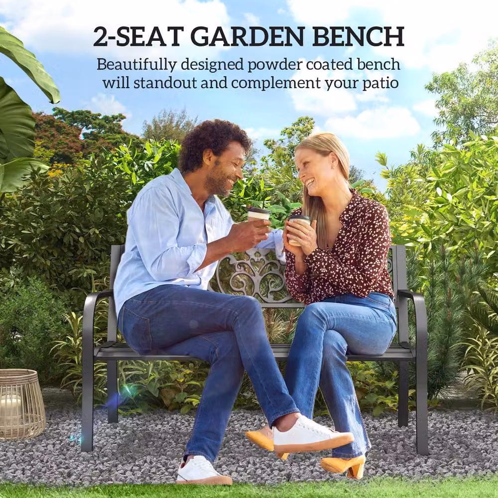 OUTSUNNY Metal 2 Seater Garden Bench in Black – 4