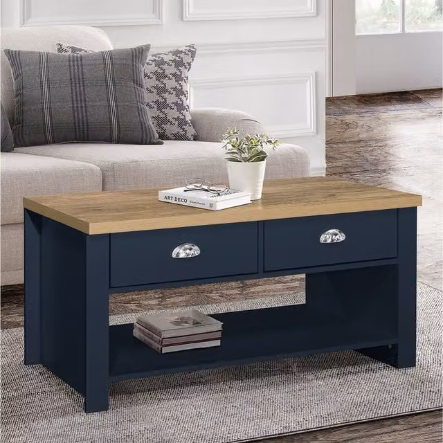 Birlea Modern Rectangular Oak and Blue Wood Coffee Table
