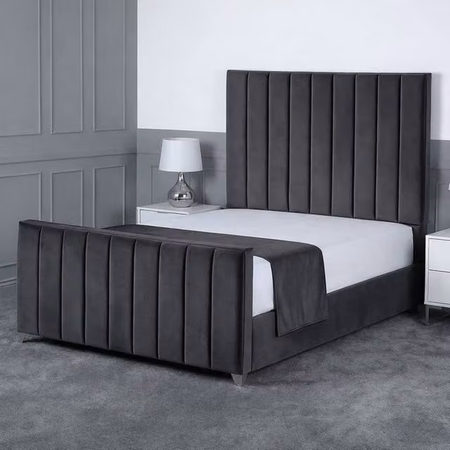 Living Comfort Bedz Empress Plush Velvet Upholstered Bed with Slatted Base and 48 Inch Headboard in Charcoal Grey Single Size
