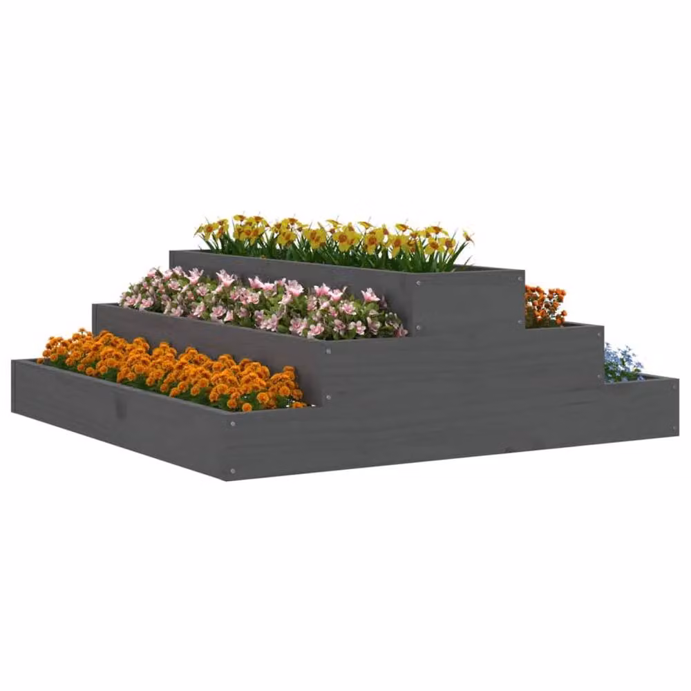 Berkfield Home Grey Wooden Raised Bed Planter W/D/H: 80 x 80 x 27 cm – 3