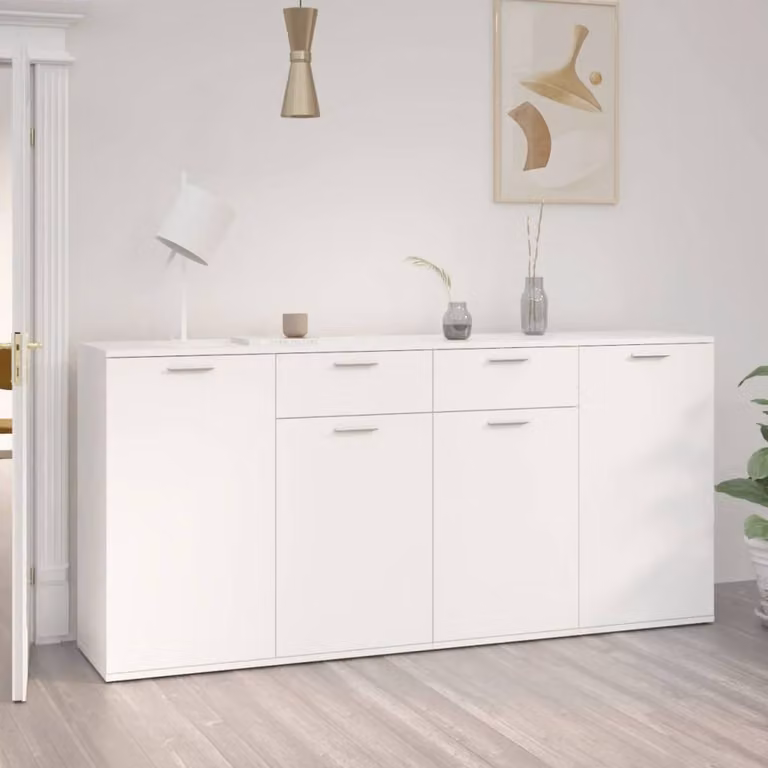 Berkfield Home White Minimalist Sideboard in Matt Engineered Wood W/D/H: 160 x 36 x 75 cm