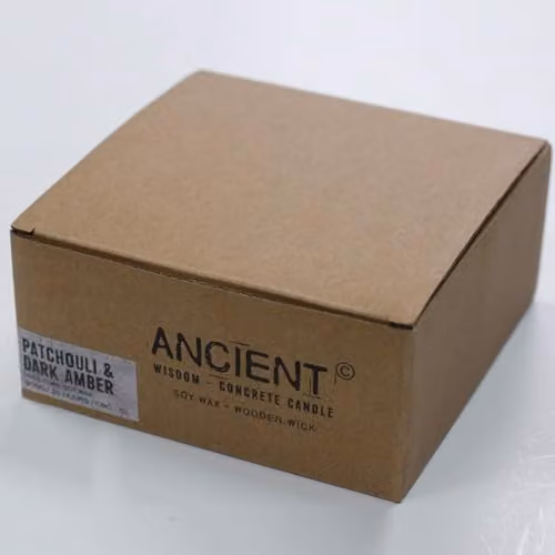 Ancient Wisdom Large Round Patchouli & Dark Amber Triple Wood Wick Soy Wax Concrete Candle in Grey – 2