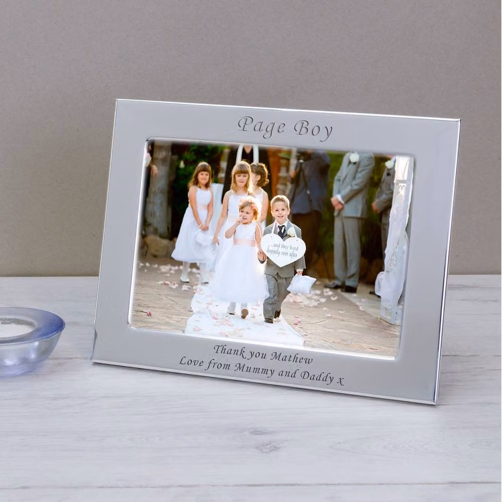 Uniqueful Personalised Silver Plated Wedding Picture Frame for Page Boys and Uncles, Rectangular Tabletop Design