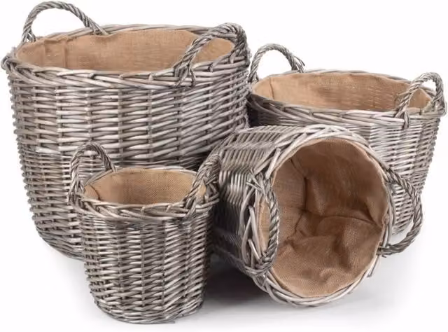 Red Hamper Set of 4 Antique Wash Finish Wicker Lined Log Baskets in Red, Brown and Grey, W: 39 cm, H: 51 cm, D: 51 cm – 2