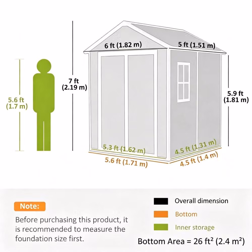 STILVORA Grey Garden Shed with Floor, Window and Lockable Double Doors W: 182 cm, D: 151 cm, H: 219 cm – 3