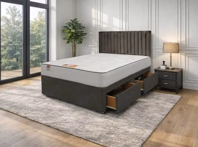 Knight Sleep Emily Naples Bed Set with Hybrid Mattress and 2 Drawers in Charcoal Grey, W/D/H: 90 x 190 x 61 cm