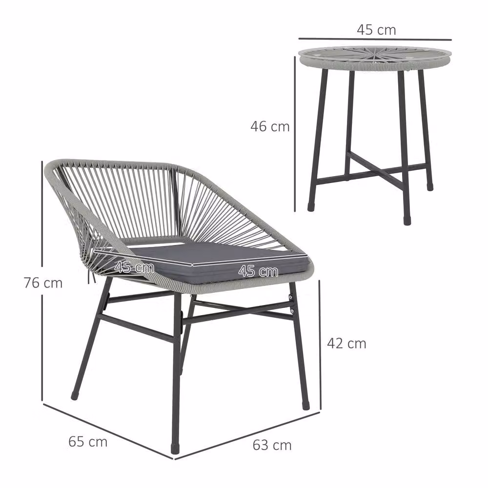 STILVORA 3-Piece Modern Bistro Set with Steel Frame in Grey – 2
