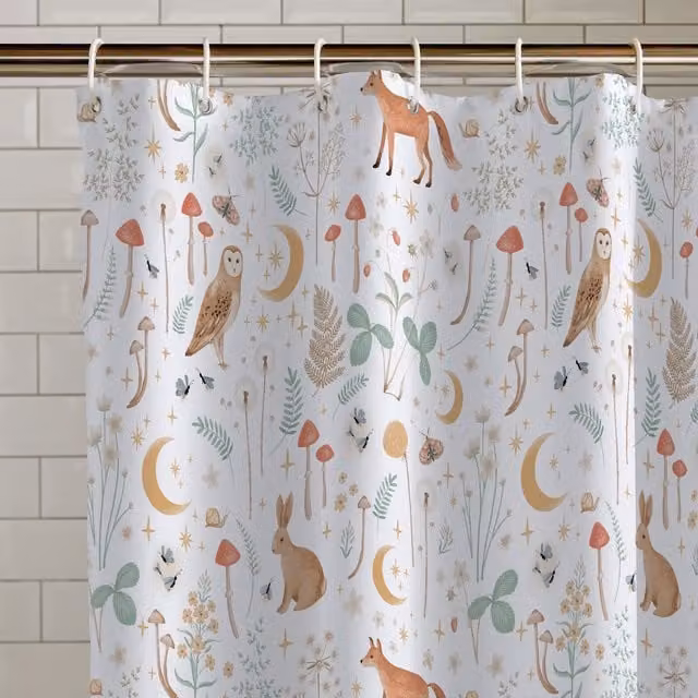 Catherine Lansfield Enchanted Twilight Waterproof Fabric Shower Curtain in White