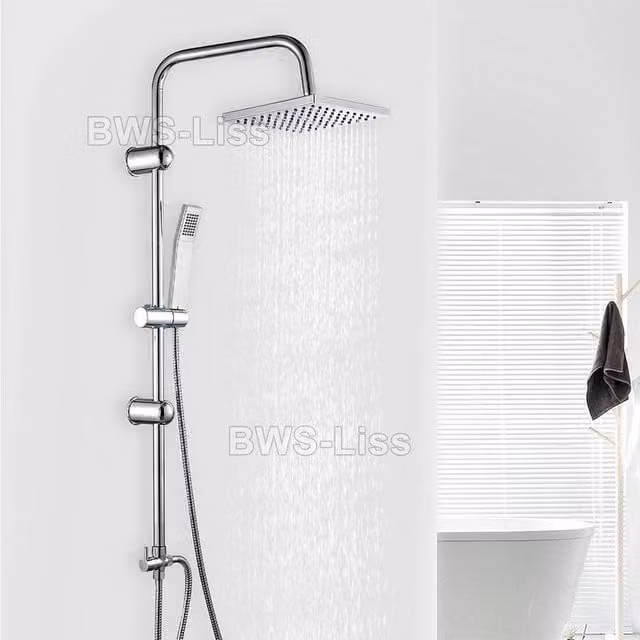 EONLION 2 Mixer Shower Heads Rainfall Rail Hose Riser Kit in Silver and Chrome – 1