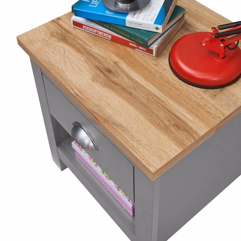 ERGOVEXA Grey Oak Bedside Nightstand Cabinet with 1 Drawer – 4