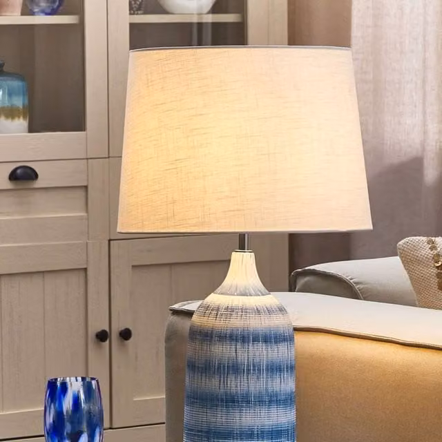Wyld and Coco Blue Ceramic Table Lamp with White Fabric Shade, Height: 66 cm – 1