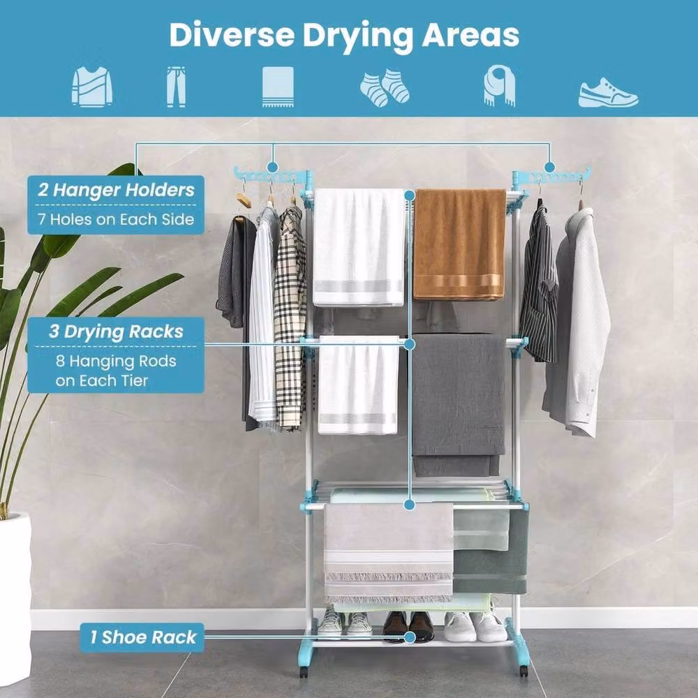 KORVIXA 4-Tier Collapsible Laundry Rack in White – 2