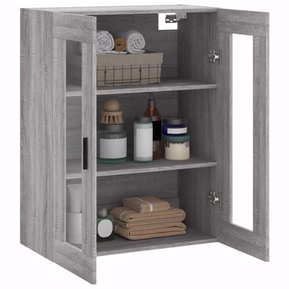 Berkfield Home Wall Mounted Cabinet in Grey with Glass Doors, W/D/H: 69.5 x 34 x 90 cm – 5