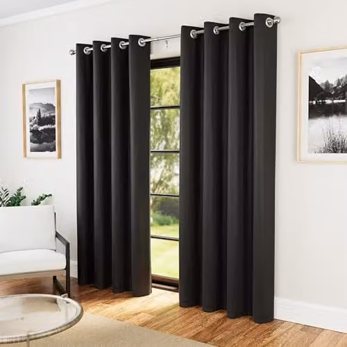 Enhanced Living Plain Supersoft Black Thermal Blockout Eyelet Curtains, W: 229 cm, H: 229 cm