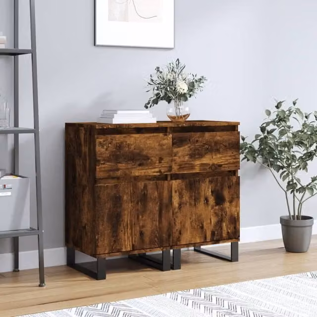 Berkfield Home Set of 2 Smoked Oak Sideboards in Brown, W/D/H: 40 x 35 x 70 cm