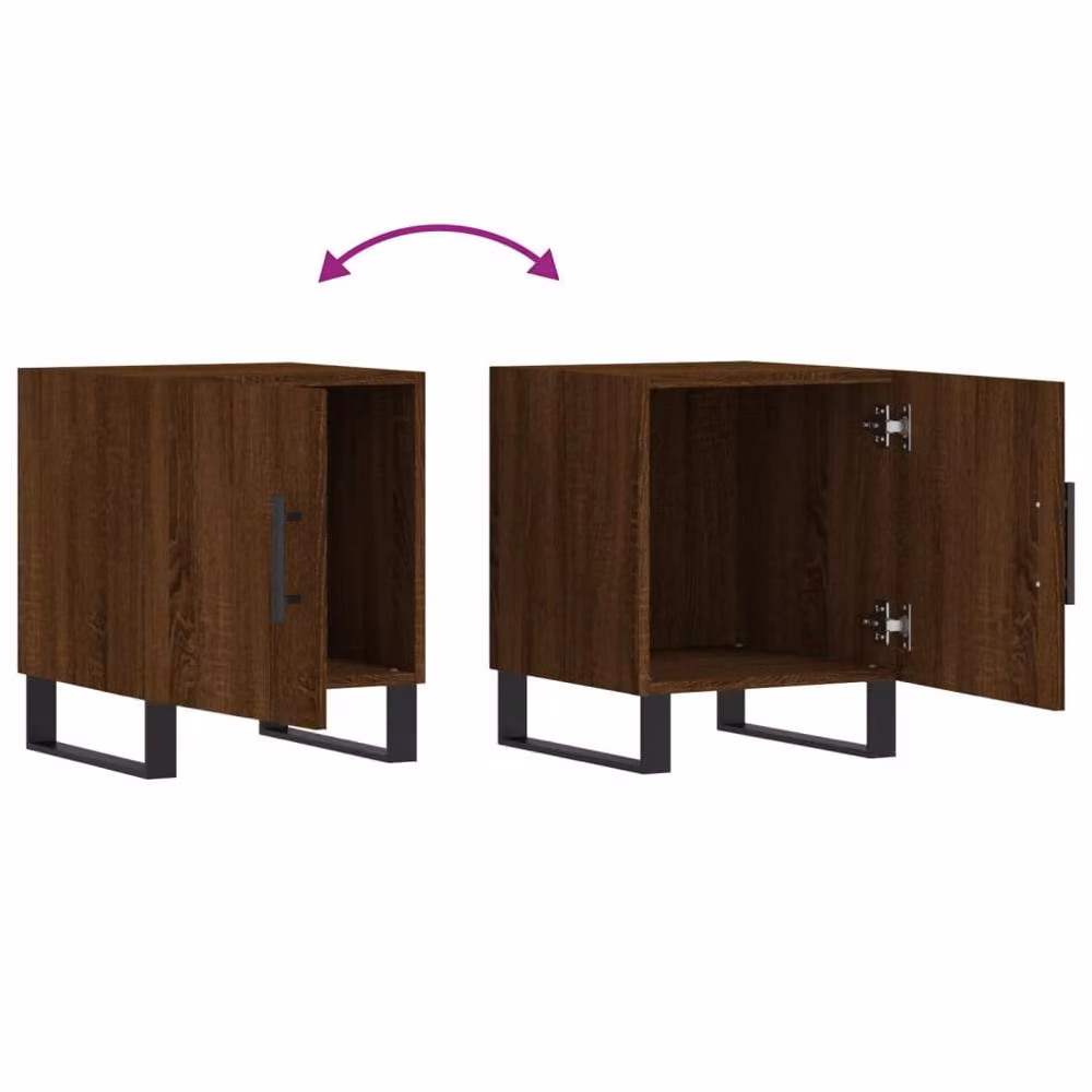 Berkfield Home Set of 2 Modern Brown Oak Bedside Cabinets, W/D/H: 40 x 40 x 50 cm – 7