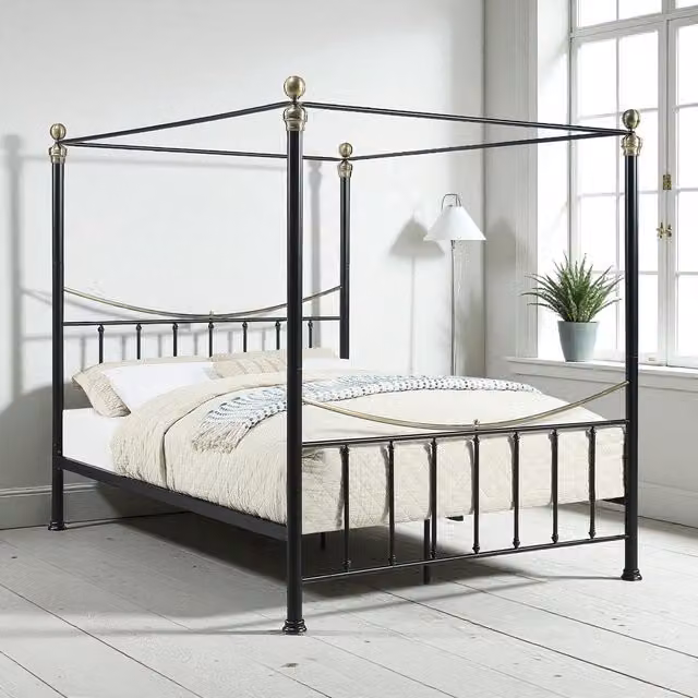 OAT Home Classic Metal Canopy Bed Frame in Black
