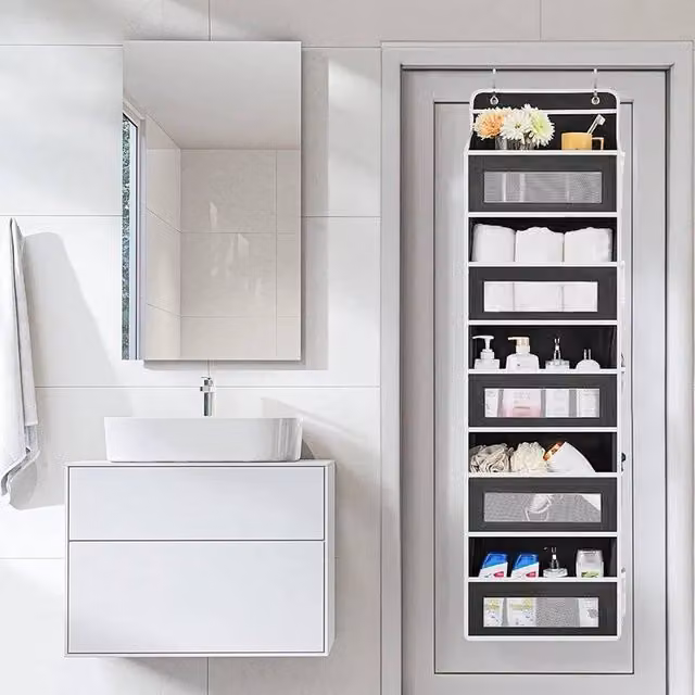 EONLION Grey Space-Saving Over The Door Organizer with 5 Pockets, Width: 50 cm