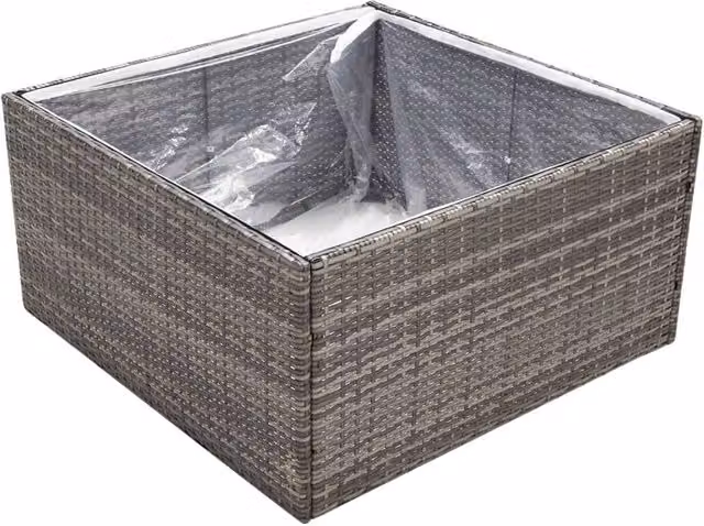 Berkfield Home Beautiful Garden Planter in Grey Poly Rattan, W/D/H: 80 x 80 x 40 cm