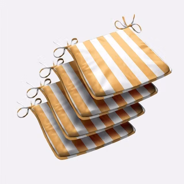 Livinluxury Trapezoid Shape Outdoor Seat Pad with Wide Stripes in Yellow and White, Pack of 4