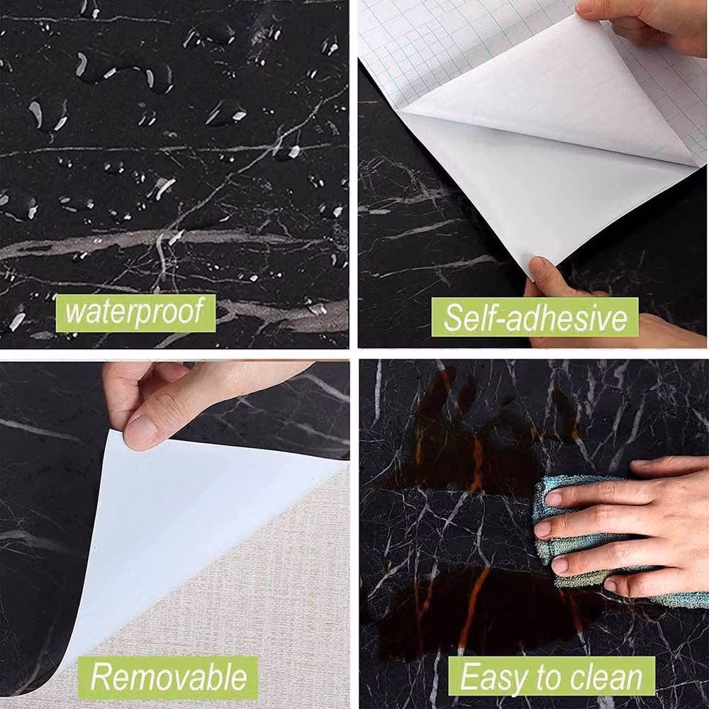 PAWNORA Self-Adhesive Black PVC Rectangular Tablecloth with Water-Repellent Finish – 2