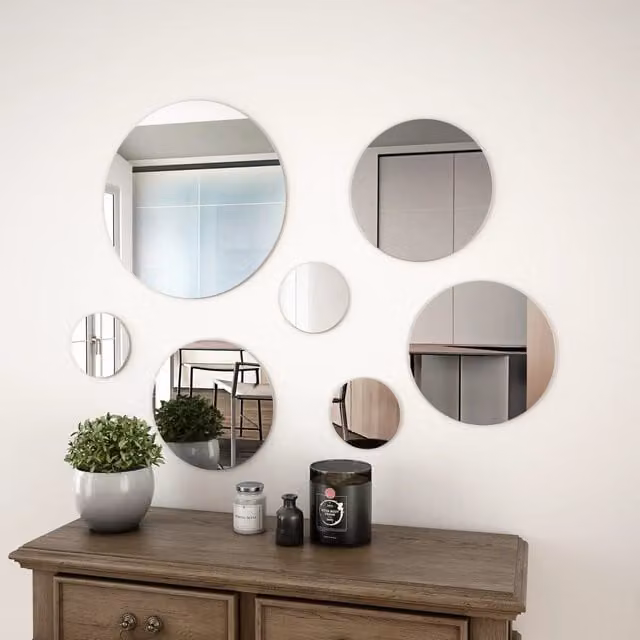 Berkfield Home 7 Piece Round Glass Wall Mirror Set in Silver – 1